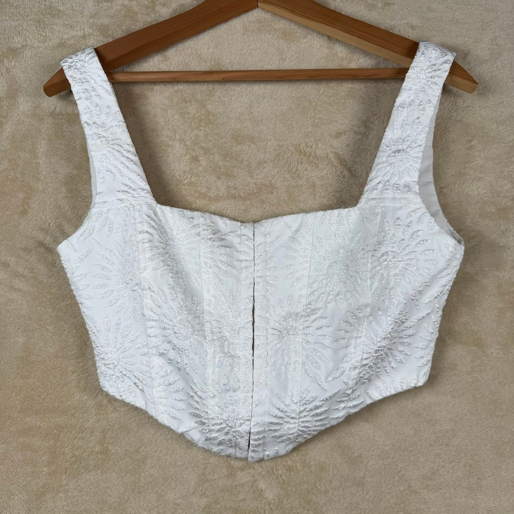 Princess Polly Floral Corset Size‎ 4 White Sleeveless Hook Eye Closure Women's